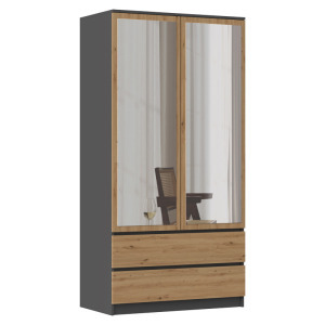 Riano MIX SS-90 gardróbszekrény, tükörrel, 90x180x50 cm, antracit-tölgy