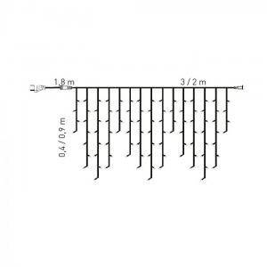 Kültéri toldható jégszikrázó jégcsapfüzér, Meleg fehér, 3 x 0,4 méter, 101 LED, fehér gumikábel