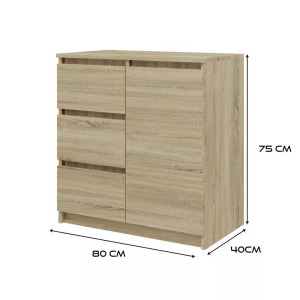 Odell 1D3S komód, 80x75x40 cm, sonoma