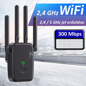 Wi-Fi WLAN jelerősítő Repeater, 2.4GHz, LAN/WAN Ethernet port, WPS, fekete