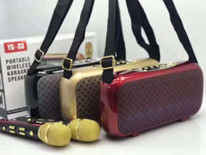 Bluetooth hangszóró, MicroSD olvasó, 2db mikrofonnal, karaoke, piros