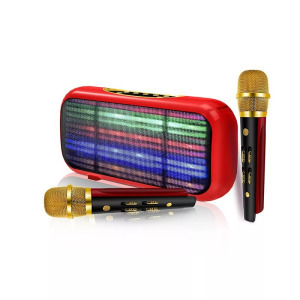 Bluetooth hangszóró, MicroSD olvasó, 2db mikrofonnal, karaoke, piros