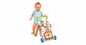 Járássegítő, zenélő, játék kivehető babazongorával, rajztáblával és játék telefonnal vidám színekben