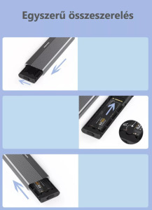 Külső M.2 SSD merevlemez ház, USB 3.1 10Gbps USB-C max 2TB szürke alumínium
