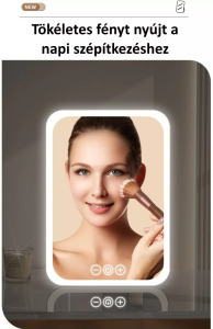 Érintős kozmetikai sminktükör, LED fényerő, támasztó, akkumulátor, fehér