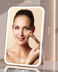 Érintős kozmetikai sminktükör, LED fényerő, támasztó, akkumulátor, fehér