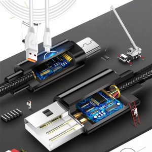 Adat- és töltőkábel K195, 300cm, MicroUSB/USB, 2.4A gyorstöltés, fehér