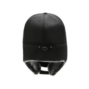 Vastag műszőrmés téli sapka arc- és fülvédővel, fekete