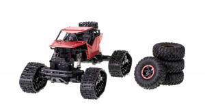 Távirányítós sziklamászó lánctalpas terepjáró, cserélhető gumiabroncsokkal, 4 kerékmeghajtás, piros