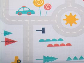 Összecsukható kétoldalas habszivacs oktatószőnyeg, játszószőnyeg utcai és erdei mintával - 177x158 cm