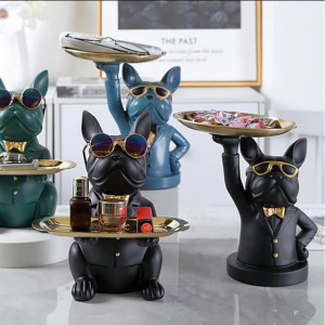 Kutya alakú dekoratív szobor fekete lenti tálca