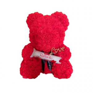 Raffaello "love" örök virág maci, habrózsa díszdobozban - piros 40 cm