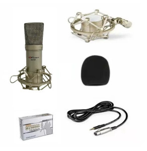 Kondenzátor stúdió mikrofon, vezetékes, szélzaj-védő szivacs, aranybarna