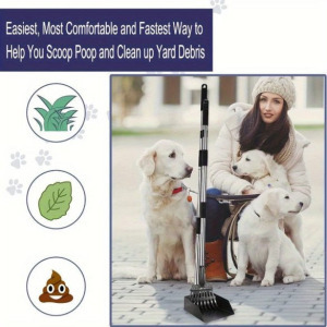 Kutyaürülék-felszedő - állítható hosszú nyél, tartós rozsdamentes acél gereblye és tálca