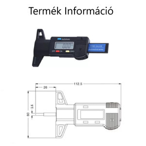 Digitális gumiabroncs profilmélység mérő, 0~25.4mm, LCD kijelző, hordozható
