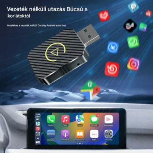 Vezeték nélküli autós kapcsolat CarPlay & AndroidAuto alapú fejegységekhez, bluetooth USB adapter