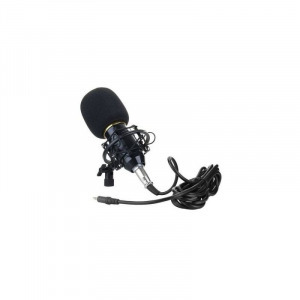 Klasszikus kondenzátor mikrofon podcast-hez, kiegészítőkkel, arany színű védőráccsal