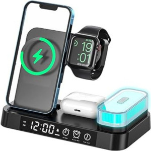 3 az 1-ben éjszakai fény, ébresztőóra és töltőállomás, fekete
