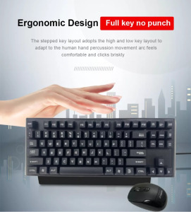 Vezeték nélküli gaming billentyűzet + egér, RF8090, nemzetközi, fekete