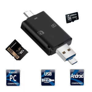 3in1 OTG USB-C/USB/MicroUSB Kártyaolvasó, MicroSD/TF SD kártyatámogatás