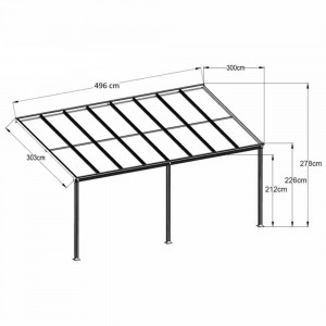 Féltetős pergola P-496-1 antracit átlátszó tetővel 303 cm x 496 cm