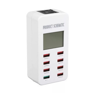 Smart USB hálózati töltő, 8xUSB port, 35W gyorstöltés, LCD kijelzővel