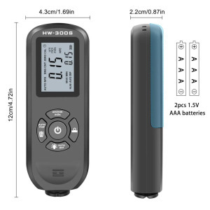 Autós festék rétegvastagság mérő, hordozható mérő, LCD kijelző, fekete