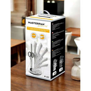 Konyhai kés szett, Masterpan, 8 db-os, késtartó, rozsdamentes acél, ezüst