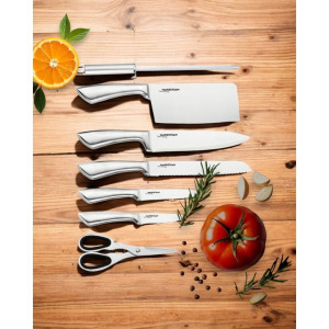 Konyhai kés szett, Masterpan, 8 db-os, késtartó, rozsdamentes acél, ezüst