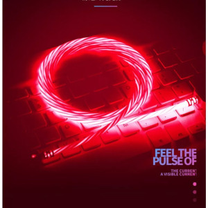 Adat- és töltőkábel, USB-C/USB, villogó LED fénnyel, 2A, 1 méter, piros