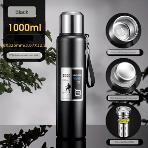 Vákuum szigetelt rozsdamentes acél termosz fekete 1000 ml