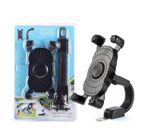 Motorkerékpáros telefontartó JS053, kormányra, 360°-ban forgatható, fekete