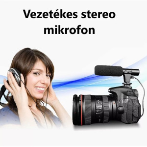 Vetetékes kondenzátor mikrofon, sztereó, vlogging interjú videofelvételhez