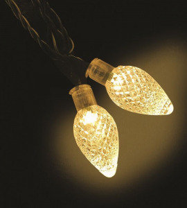 Kristálycsepp fényfüzér, zöld kábel, meleg fehér, 60 LED, 12 méter