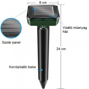 4 db napelemes vakondriasztó, ultrahangos kártevő riasztó, 24 cm-s