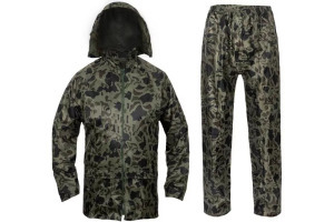 Modern terepmintás, pvc-vel bevont, poliészter, kétrészes esőöltöny - hordtáskával