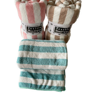 Puha törölköző szett, barna/pink/zöld csíkos - 3 db - MS-512