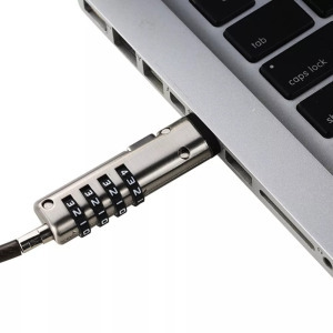 Számkódos USB Lakat, laptophoz, 4 számjegyű, módosítható, 2 méter, fekete