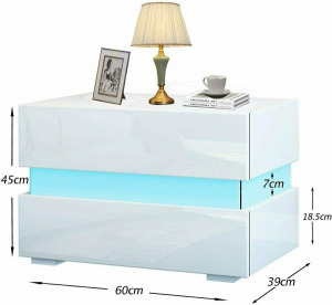 Homeland éjszakai asztal fehér, beépített LED világítással