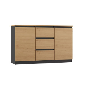 Riano MIX 2D3S/BA komód, 120x75x40 cm, antracit-tölgy (tölgy komódtetővel)