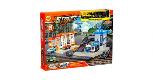 54 darabos benzinkút és rendőrségi parkoló játék kiegészítőkkel