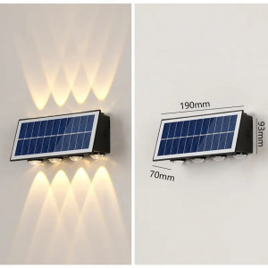 Falra szerelhető, kültéri, napelemes, akkus ledlámpa, 8 ledes