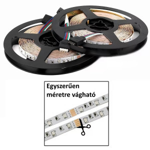RGB öntapadós LED szalag, távirányítós, színváltós, 300LED, 5m, többszínű