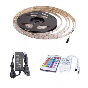 RGB öntapadós LED szalag, távirányítós, színváltós, 300LED, 5m, többszínű