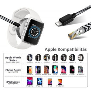 2 az 1-ben Lightning + Vezeték nélküli töltő, iPhone/iPad/Apple Watch -hoz