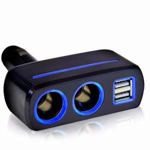 Autós szivargyújtó elosztó, 2 USB bemenettel, 120W