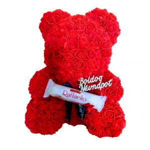 Raffaello "boldog névnapot" örök virág maci díszdobozban - 40 cm