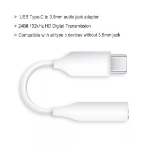 USB-C/Jack AUX Audio adapter, USB-C/3.5mm, fülhallgató/mikrofon csatlakozás