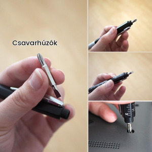 Többfunkciós toll, multifunkciós toll, szerszám toll (6 az 1-ben), szürke