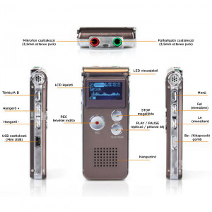Digitális diktafon vox, hangra indulós 16GB, magyar menü